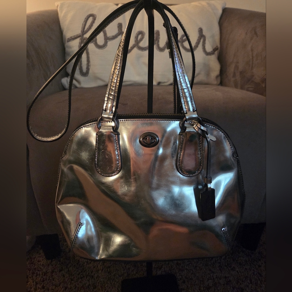 Coach Prince Street Mini Satchel in Mirror Metallic Leather With Crossbody VGC